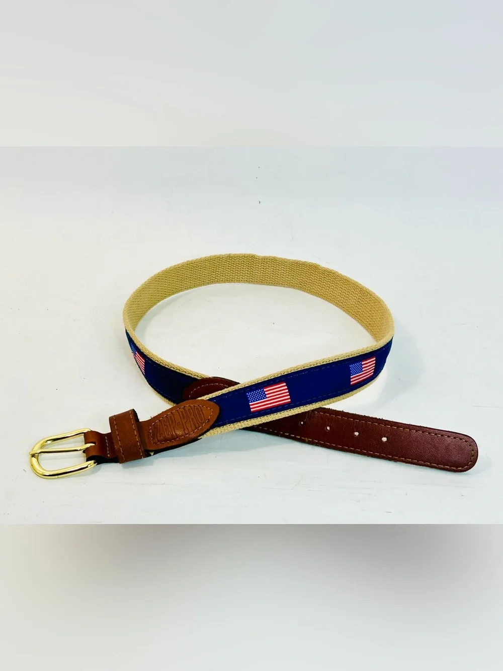 Zep-Pro American Flag Lesther and Ribbon Belt size 32 Made in USA